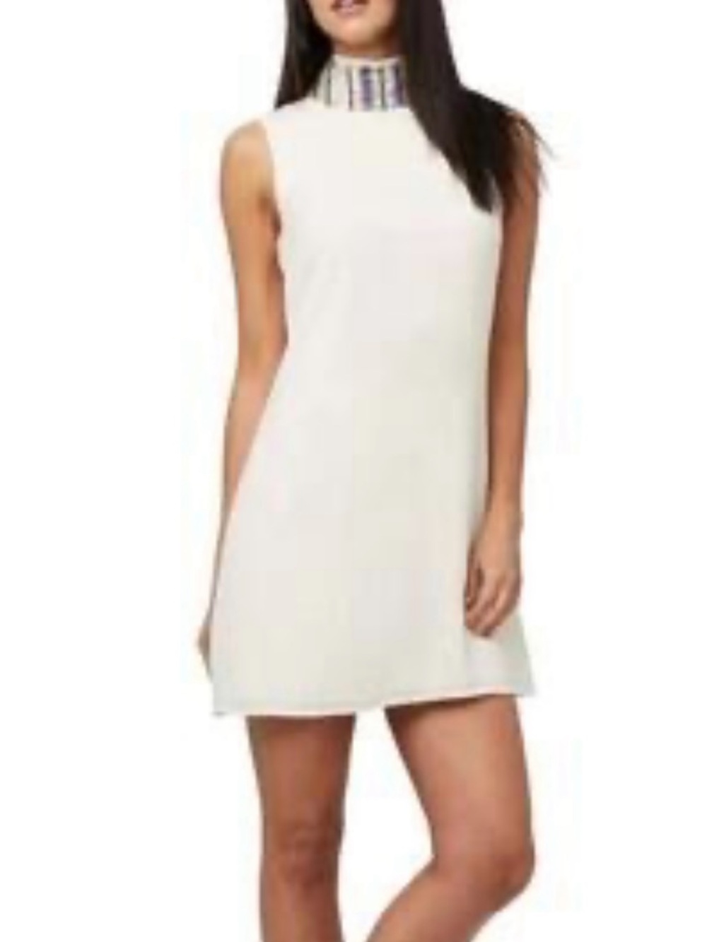 AS by DF Embellished Jewel Collar Sleeveless ALine Shift Dress Cream/Pink Medium